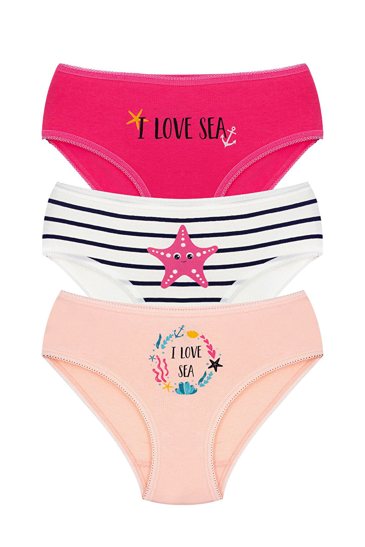 Öts Kız Çocuk Külot 3'lü Baskılı (%96 Pamuk - %4 Elastan)