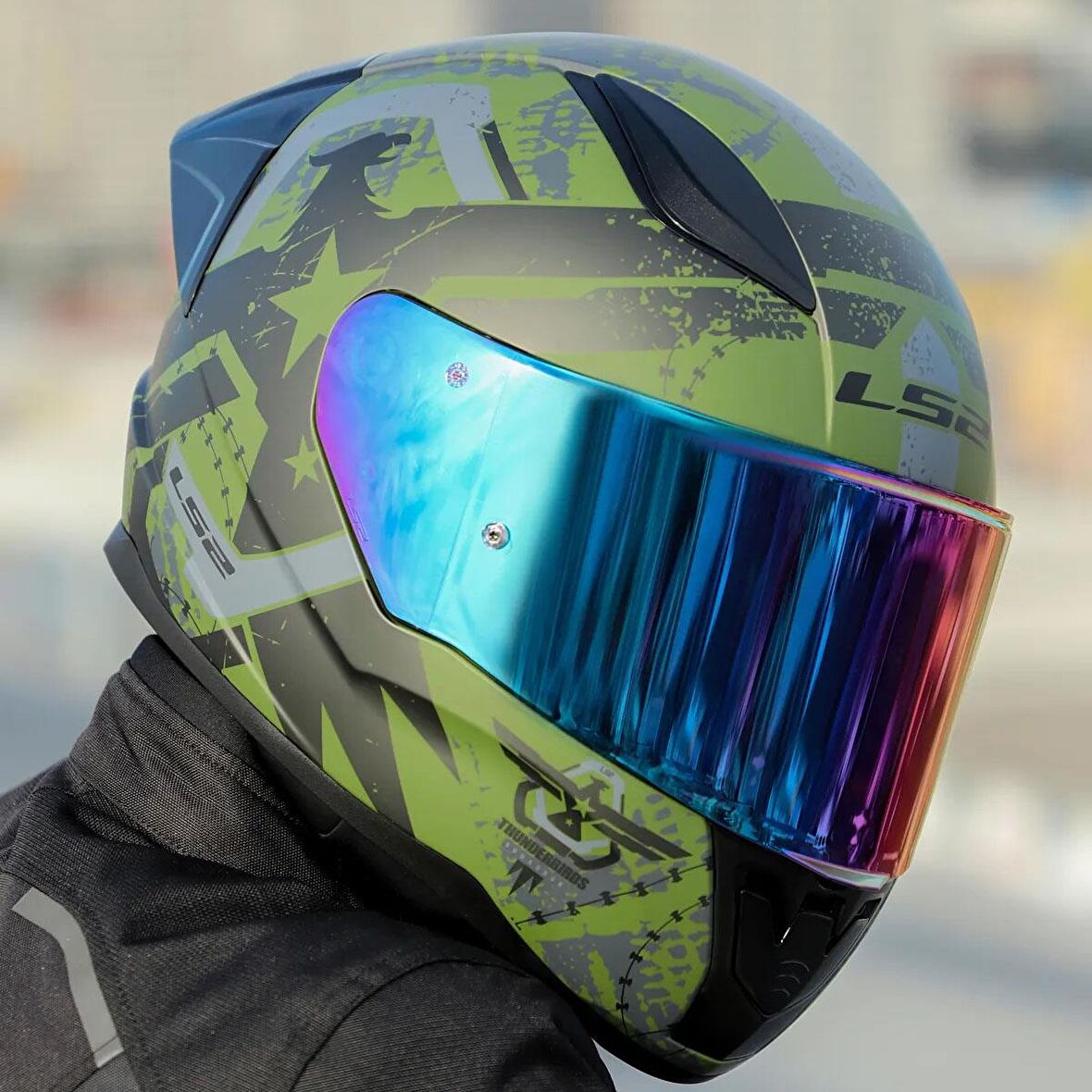 Ls2 Rapid 2 Thunder Birds Race Full Face Motosiklet Kaskı Yarış Spoiler +  Şeffaf + Gökkuşağı Vizörlü