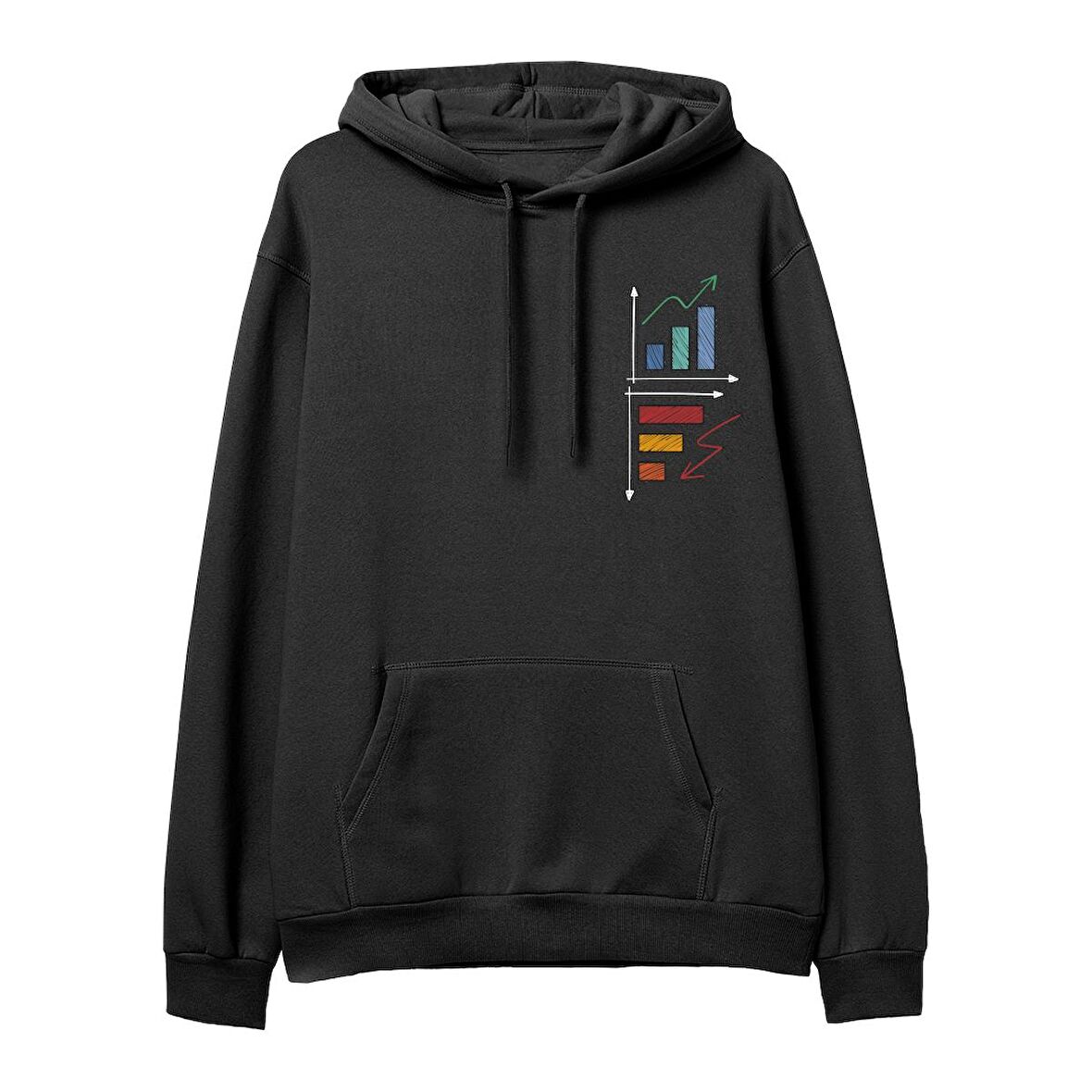 Down Up Baskılı Hoodie-Siyah