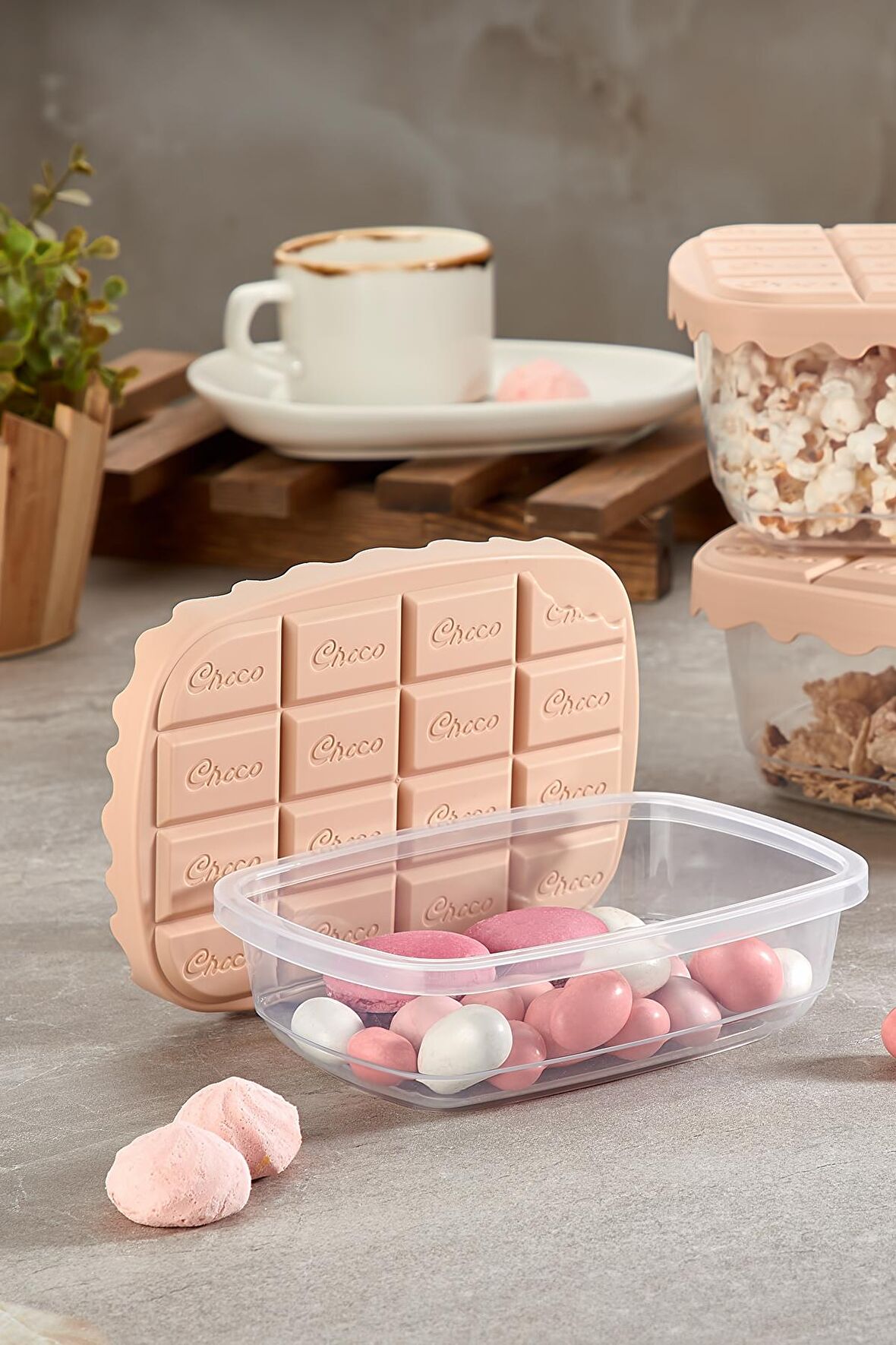 Choco Box 3'lü Saklama Kabı Seti 4,2 Lt - Krem