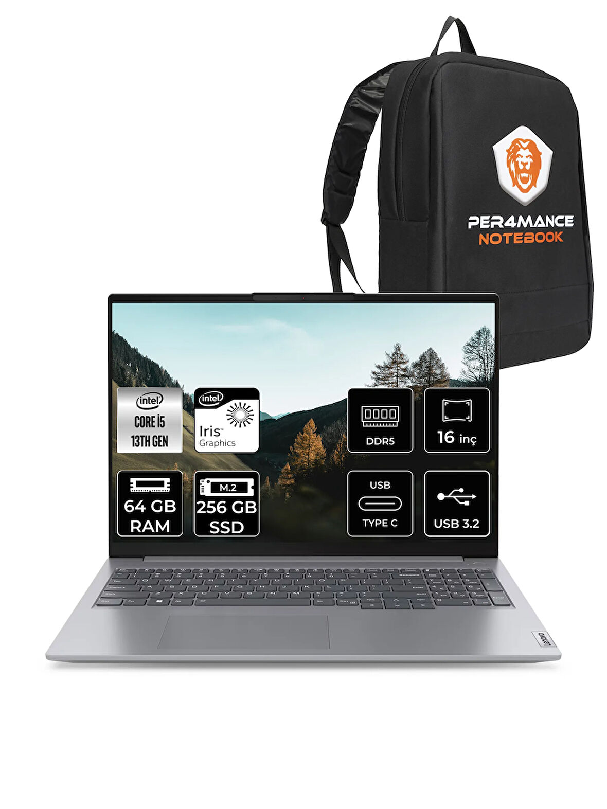 Lenovo ThinkBook 16 G6 i5 1335U 64GB DDR5 256GB SSD 16'' FHD+ FDOS Dizüstü Bilgisayar & PER4 ÇANTA