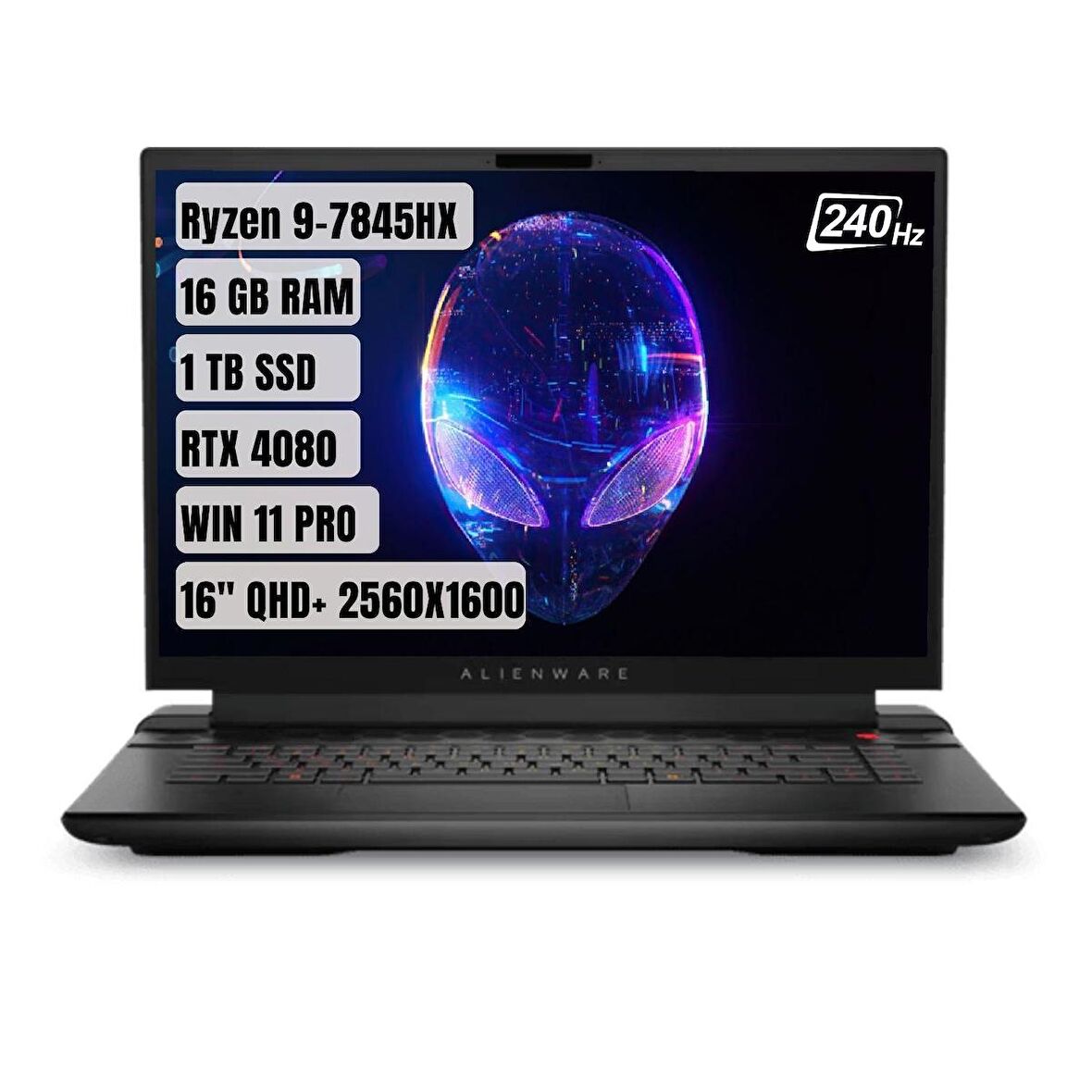 Dell Alienware M16 AWM16-A138BLK-PUS Ryzen 9 7845HX 16" QHD+ 240Hz 16GB Ram 1TB SSD RTX 4080 Q US İngilizce Klavye Win 11 P 1 Yıl Dell TR Garanti