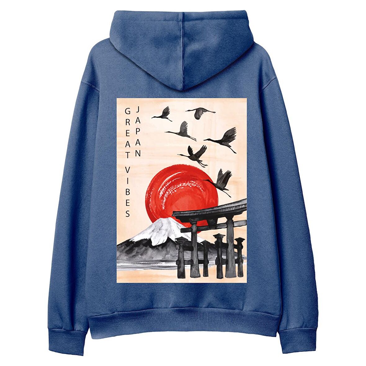 Japan Sırt Baskılı Hoodie-Royal Mavi