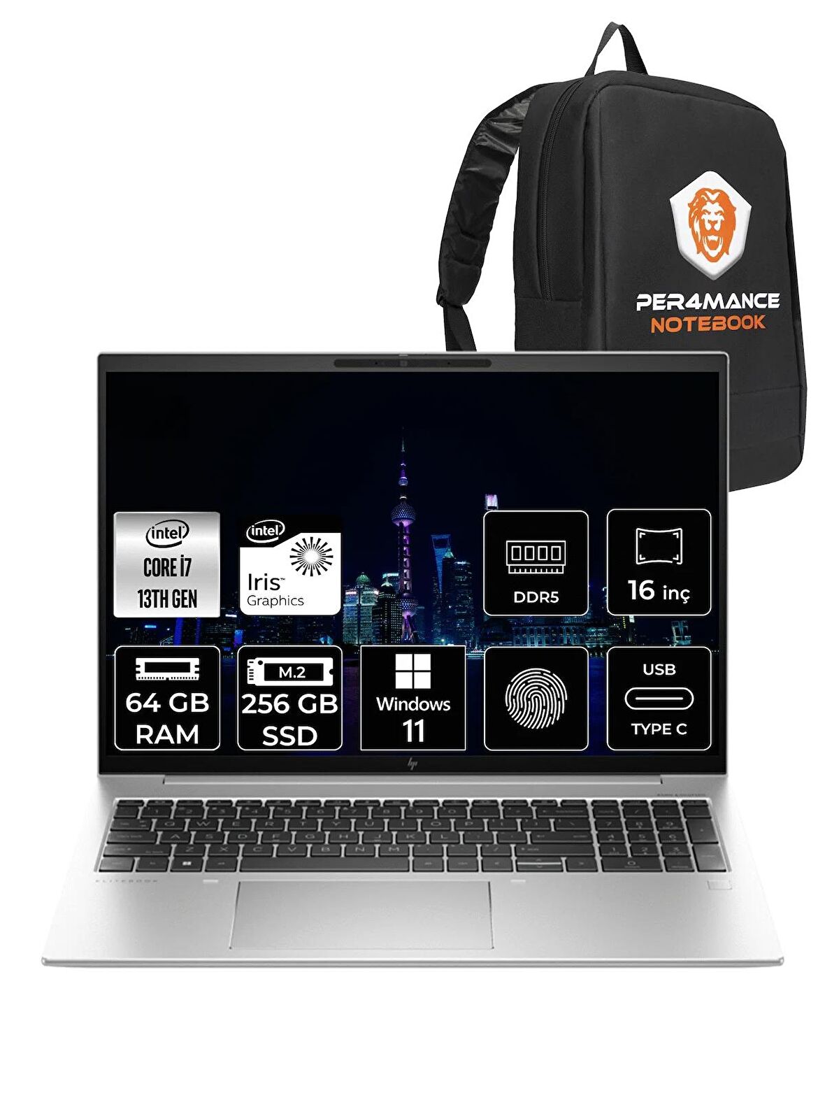 HP Elitebook 860 G10 i7 1355U 64GB RAM 256GB SSD 16'' WUXGA W11HOME 818R5EA & PER4 ÇANTA 