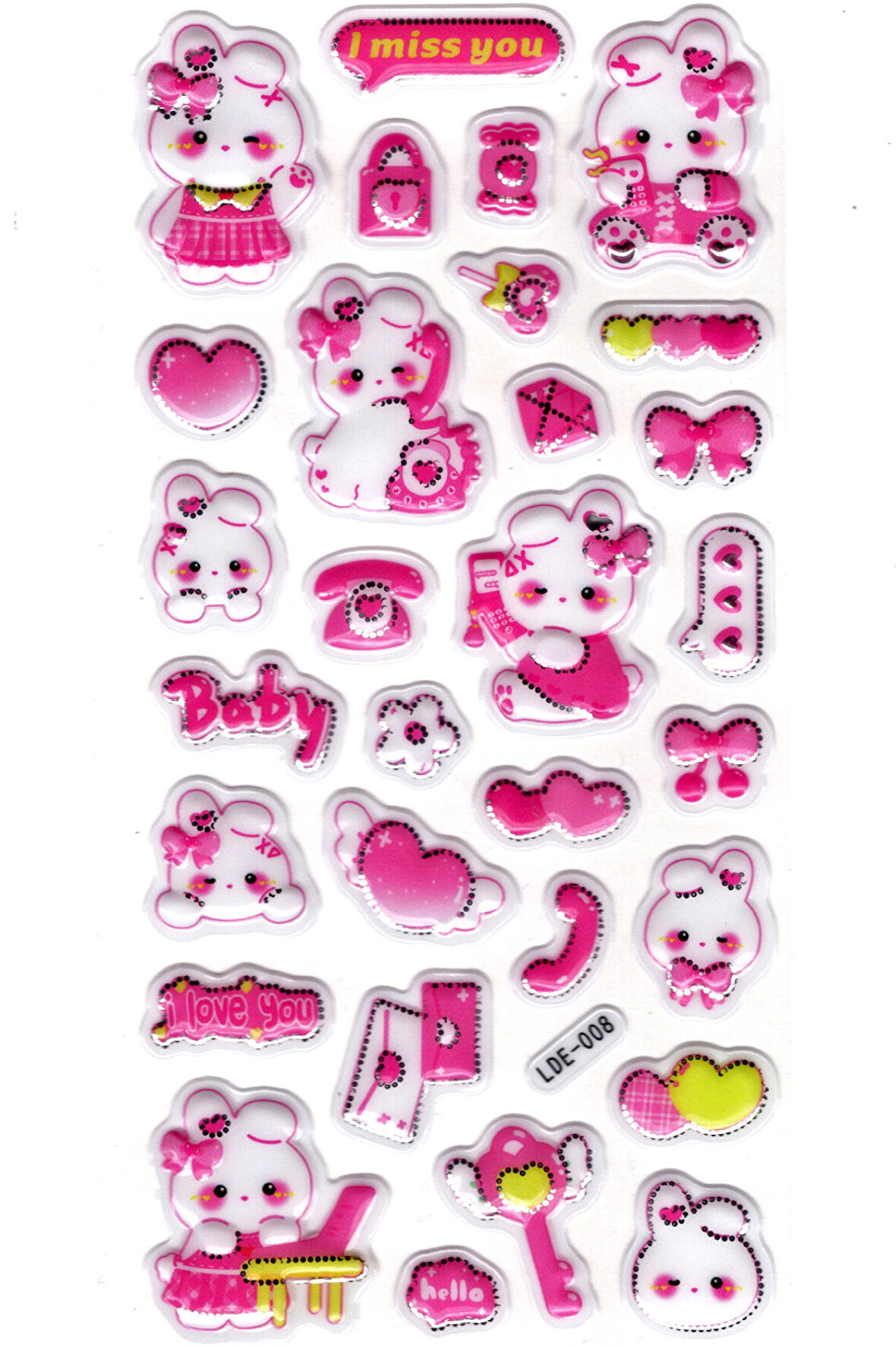 Sticker Kabartmalı Stiker Defter Planlayıcı Etiket (Lde008)-19x9cm - Tavşan ve Telefon