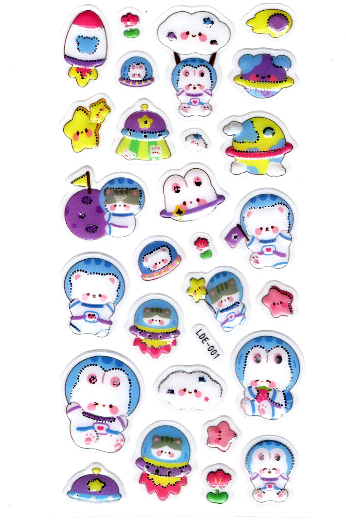 Sticker Kabartmalı Stiker Defter Planlayıcı Etiket (Lde001)-19x9cm - Astronot Kedi Ayıcık