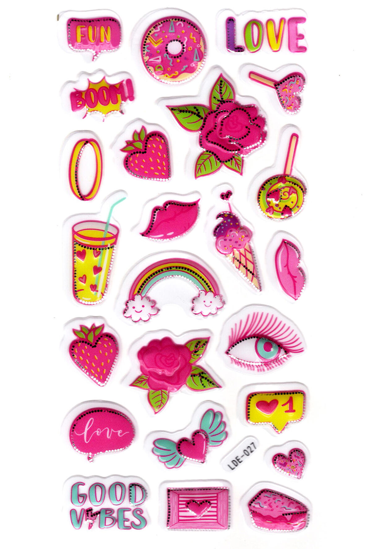 Sticker Kabartmalı Stiker Defter Planlayıcı Etiket (Lde027)-19x9cm - Pembe Donut Çilek