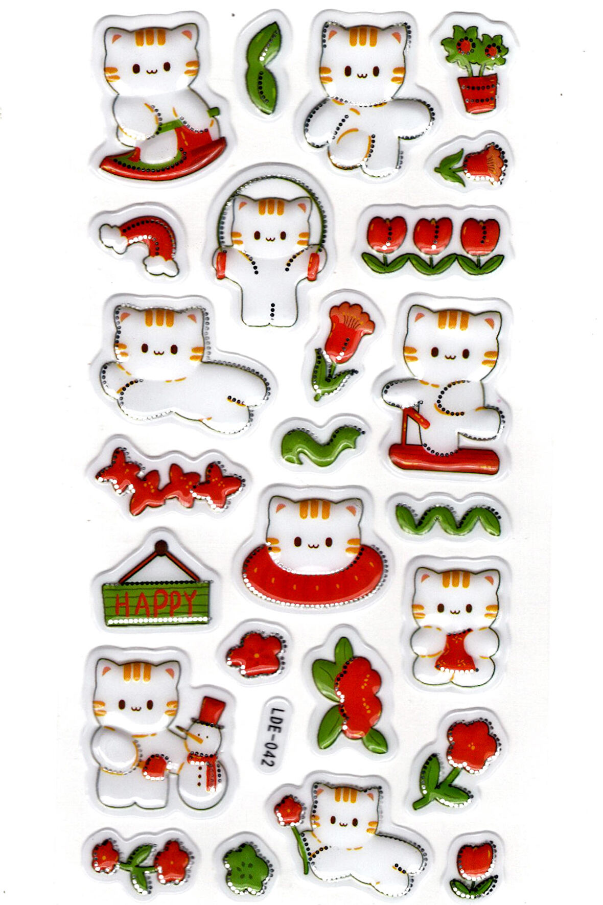 Sticker Kabartmalı Stiker Defter Planlayıcı Etiket (Lde042)-19x9cm - Kedi ve Lale