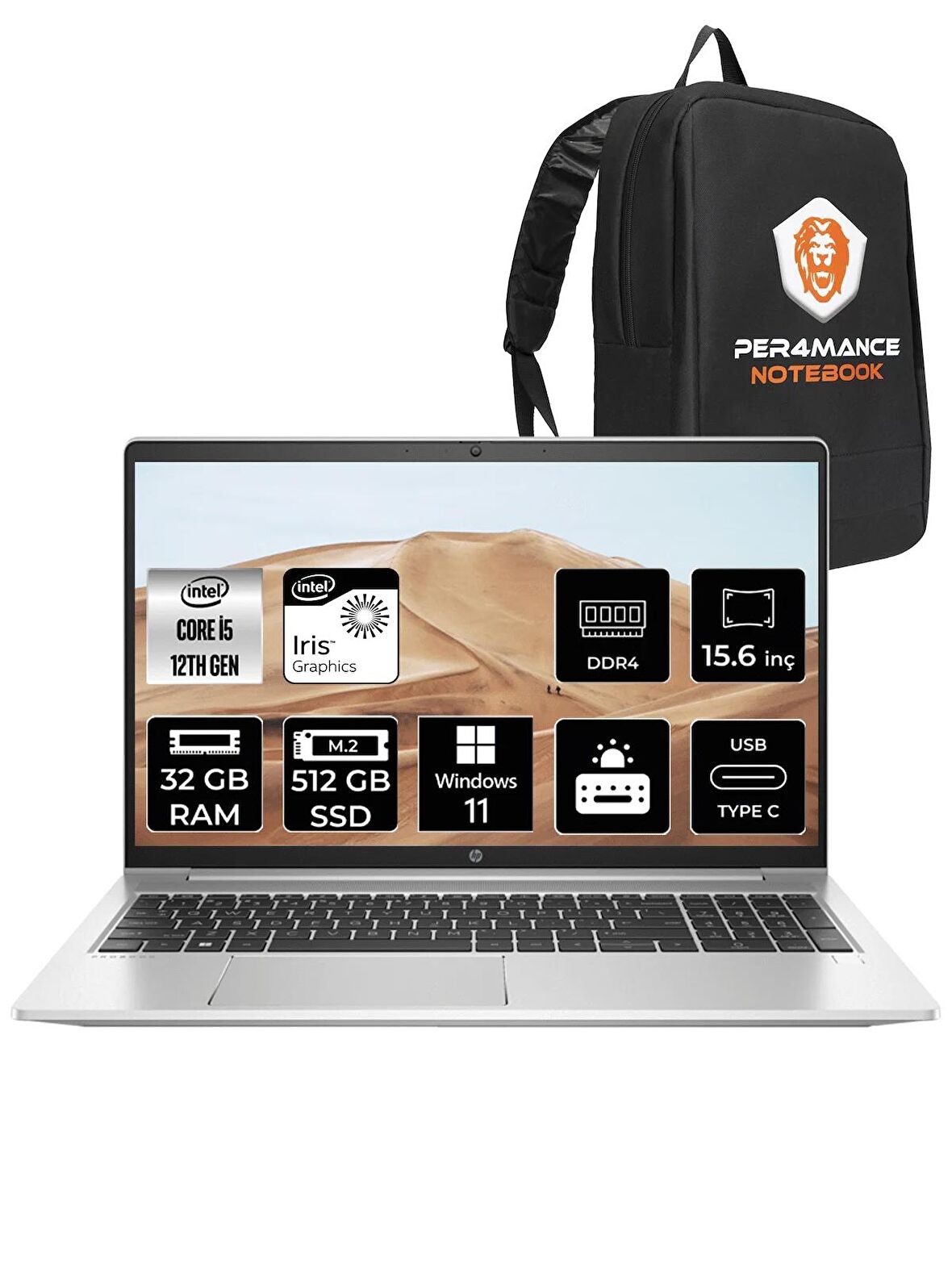 HP Probook 450 G9 i5 1235U 32GB 512GB SSD FDOS 15.6" FHD W11HOME 6A178EA & PER4 ÇANTA