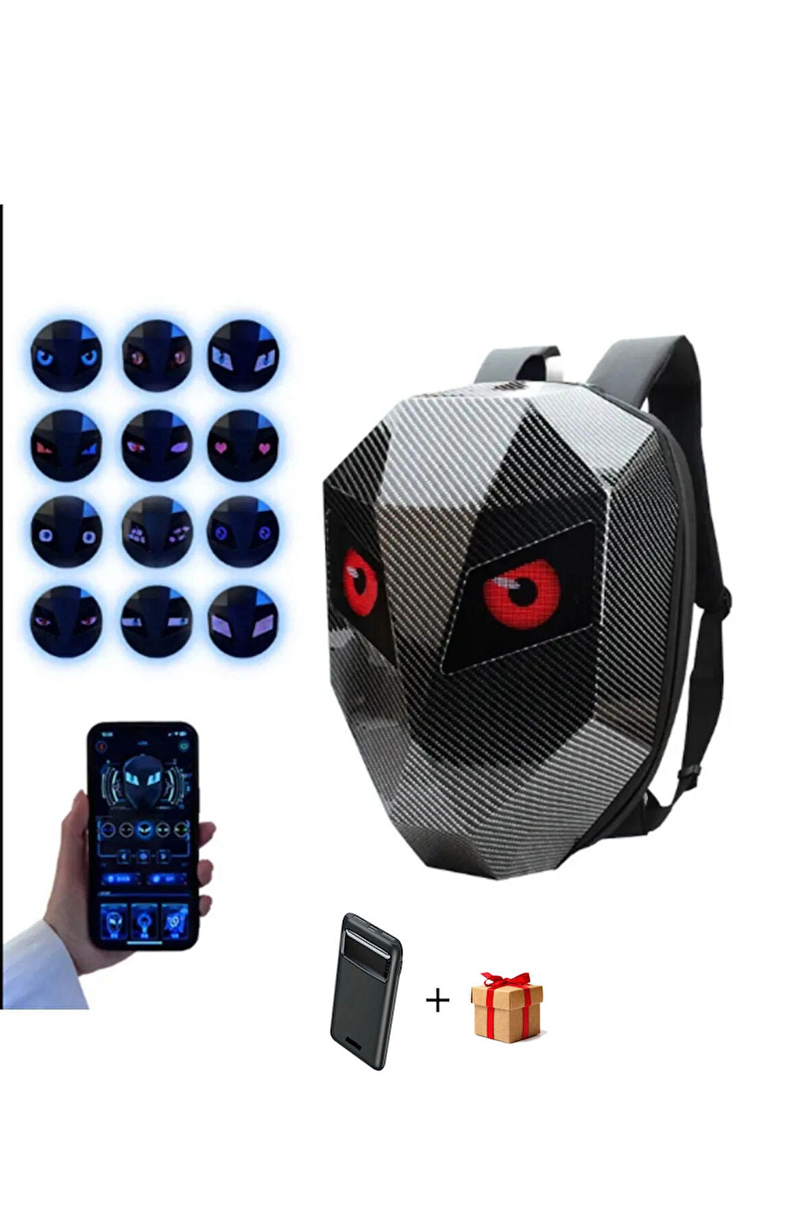 Airstorr Karbon, Led Gözlü Motorcu Sırt Çantası Ledli Sırt Çantası, Telefon Kontrol Kask Taşıma Çant