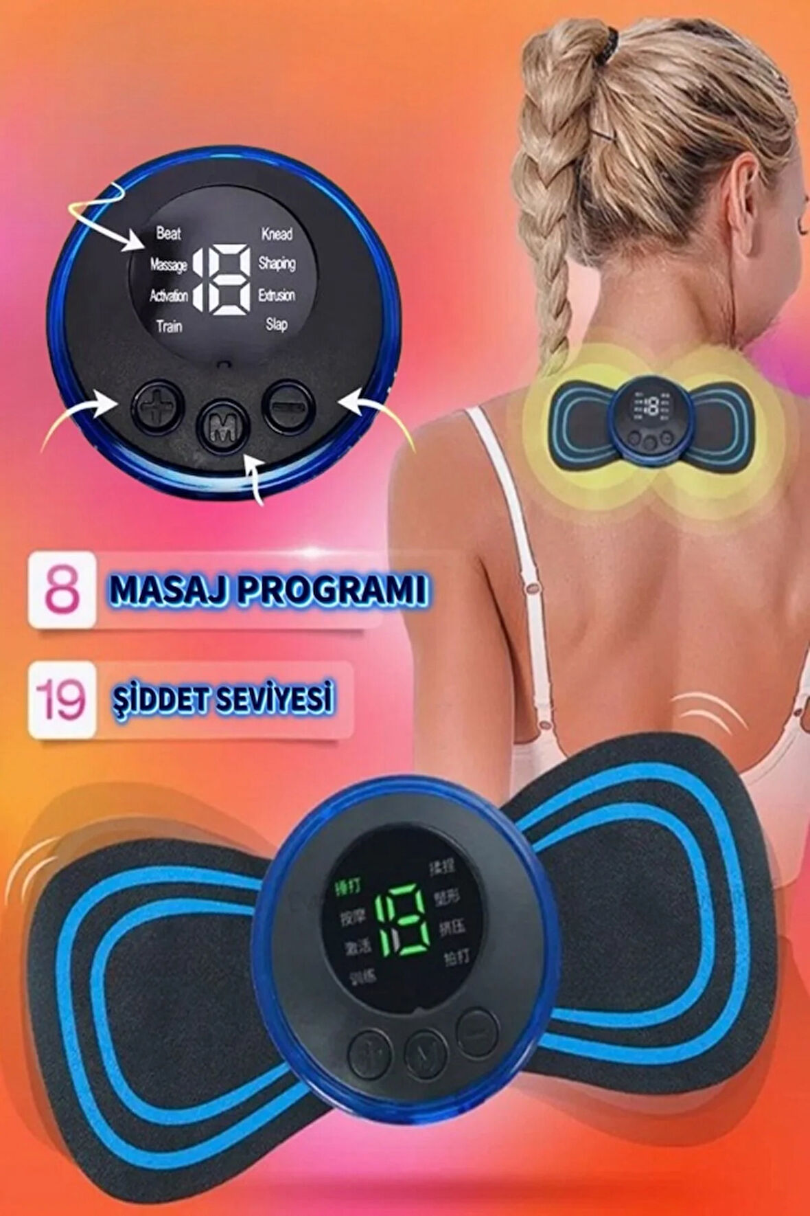 Vurmalı Tens Masaj Cihazı 8 Farklı Masaj Seçeneği 19 Yoğunluk Seviyeli
