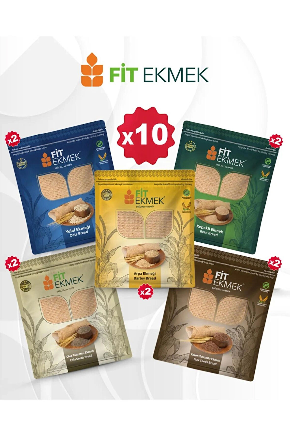 fit 2li Kepekli ,2li Yulafli ,2li Chia ,2li Arpa ve 2li Keten Tohumlu Lavaş Ekmeği 300gr