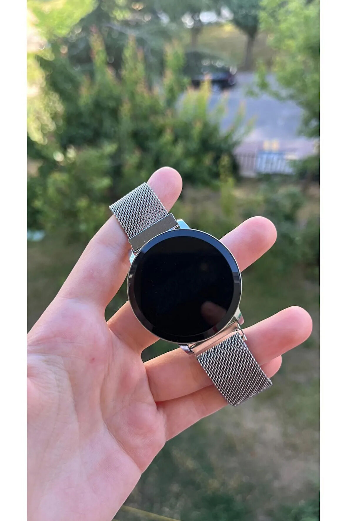 Unisex Gümüş Mıknatıslı Hasır Kordon Dokunmatik Kol Saati Yuvarlak Çerçeveli