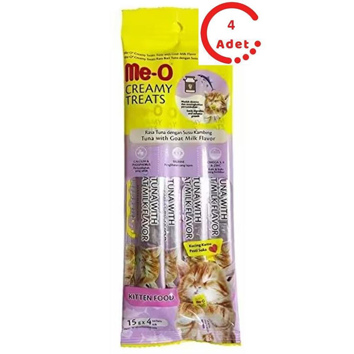 Me-O Creamy Treats Kitten Ton Balığı ve Kedi Sütlü Yavru Kedi Ödülü 4x15gr x 4 Adet