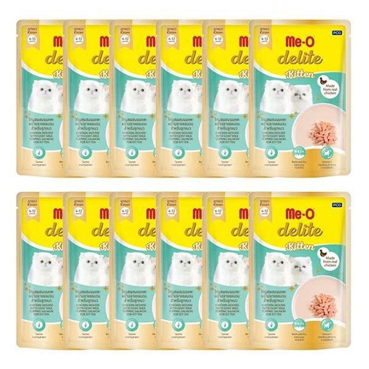 Me-O Delite Pouch Kitten Tavuklu Somonlu ve Keçi Sütlü Yavru Kedi Maması 70 Gr x 12 Adet