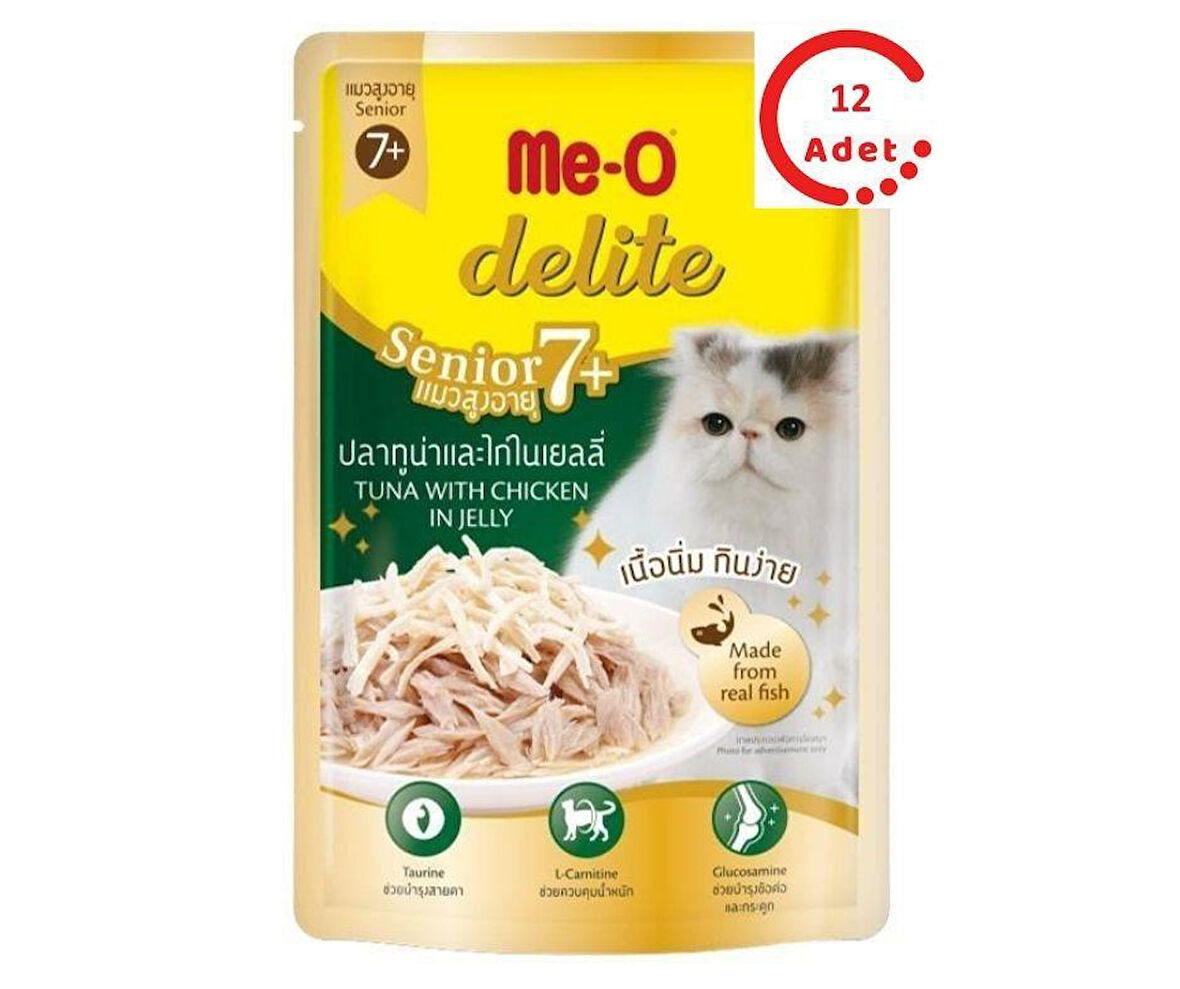 Me-o Delite Ton Balıklı ve Tavuklu Senior Jelly Kedi Yaş Mama 70 Gr x 12 Adet