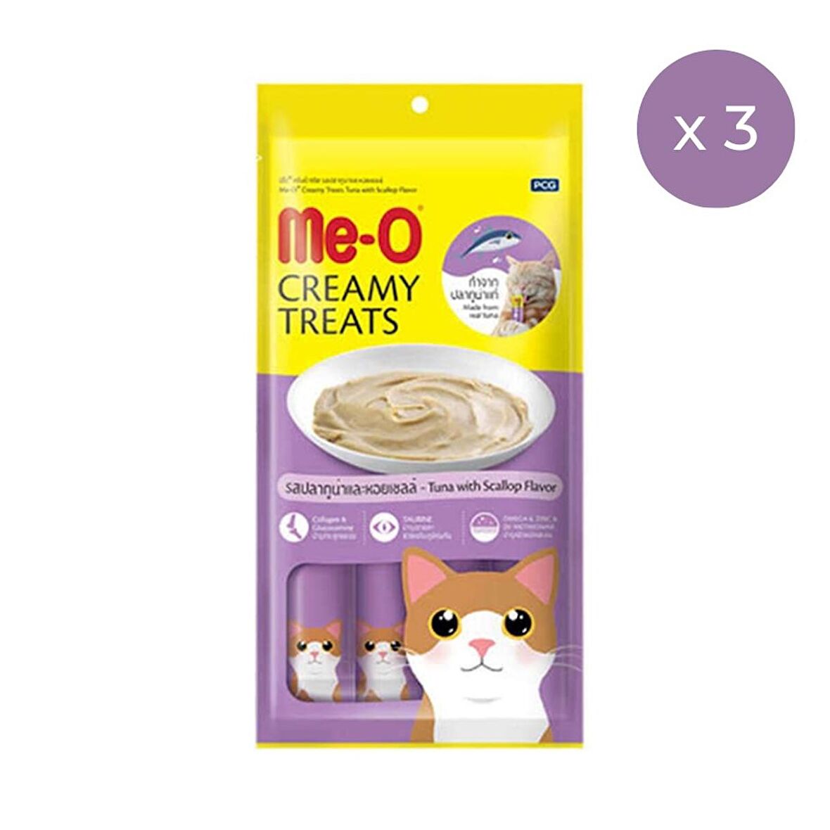 Me-O Creamy Treats Ton Balığı ve Deniz Taraklı Krem Kedi Ödül Maması 4 x 15 g 3'lü Paket