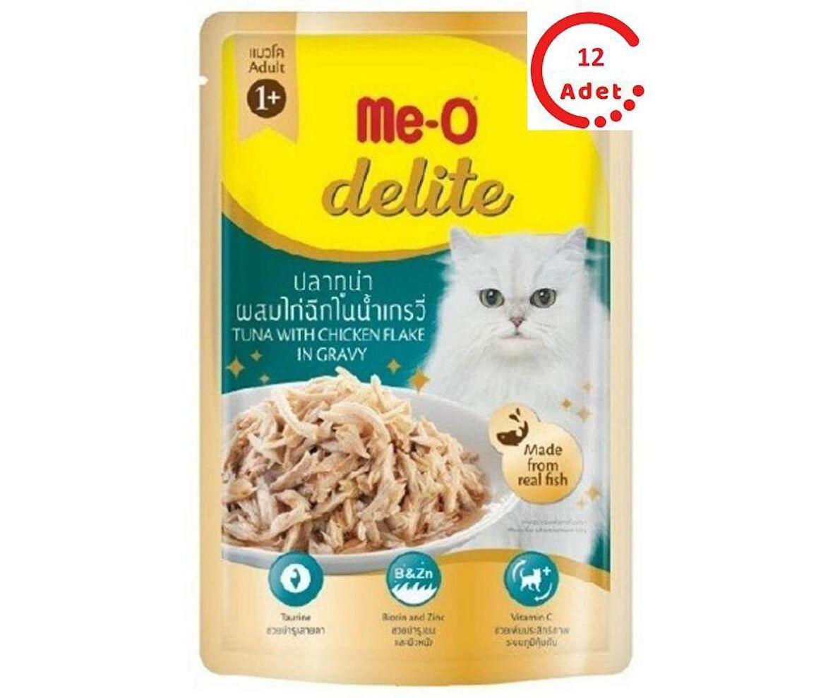 Me-o Delite Ton Balıklı ve Tavuk Parçacıklı Jelly Kedi Yaş Mama 70 Gr x 12 Adet