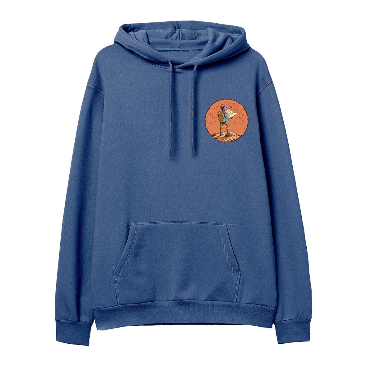 Explorer Baskılı Hoodie-Royal Mavi