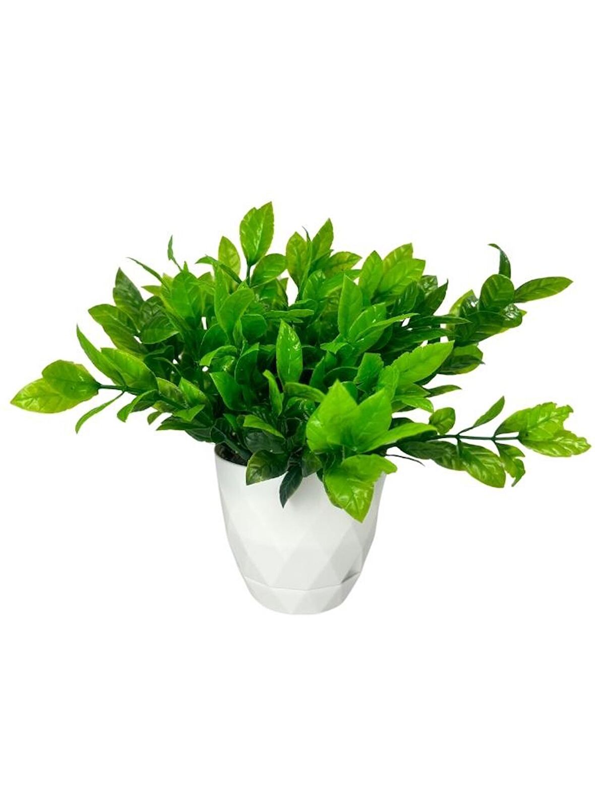 Yapay Çiçek Beyaz Saksıda Nane Dekoratif Masa Çiçeği 25cm