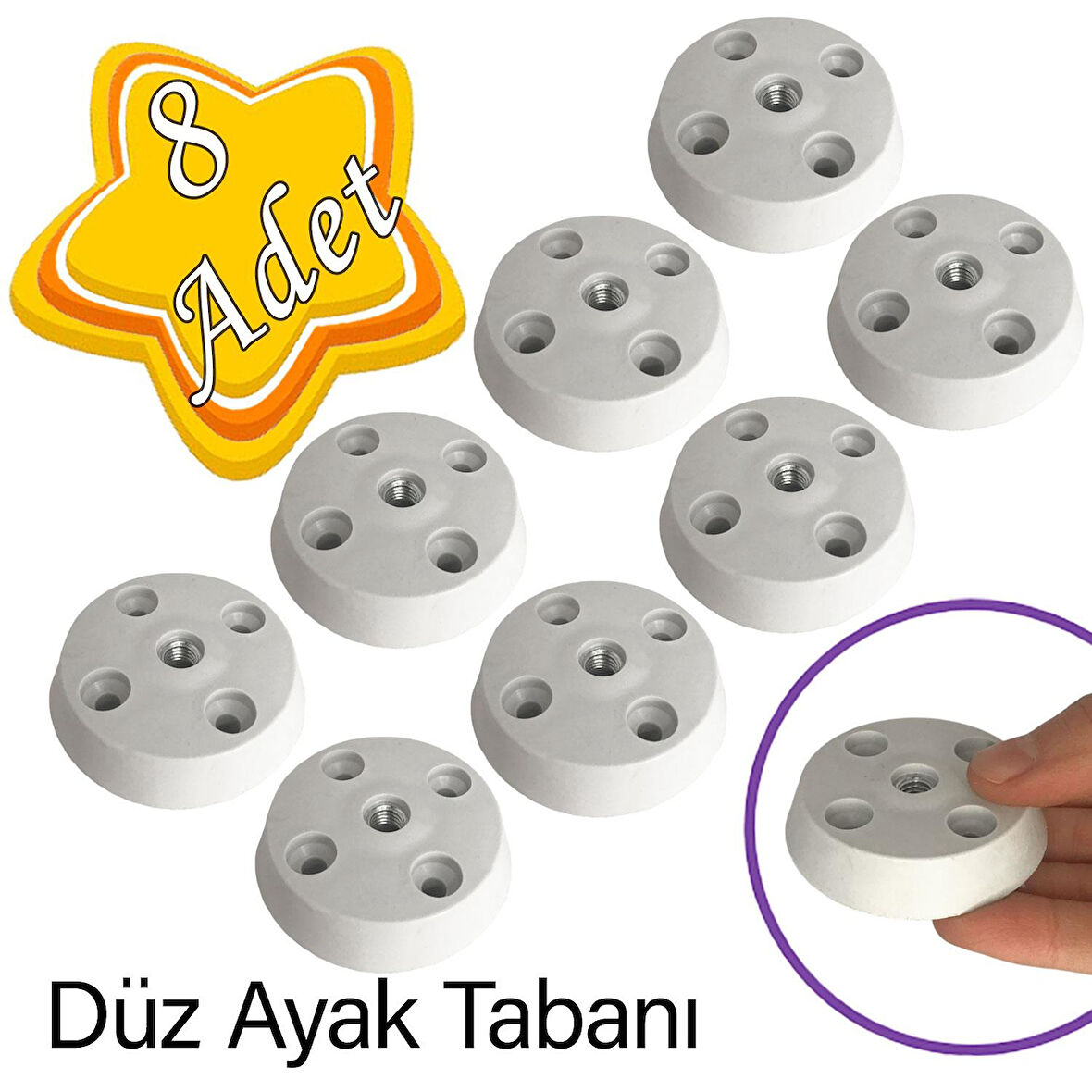 8 Adet Düz Ayak Tabanı Beyaz Mobilya Masa Sehpa Ayağı Bağlantı Aparatı Plastik