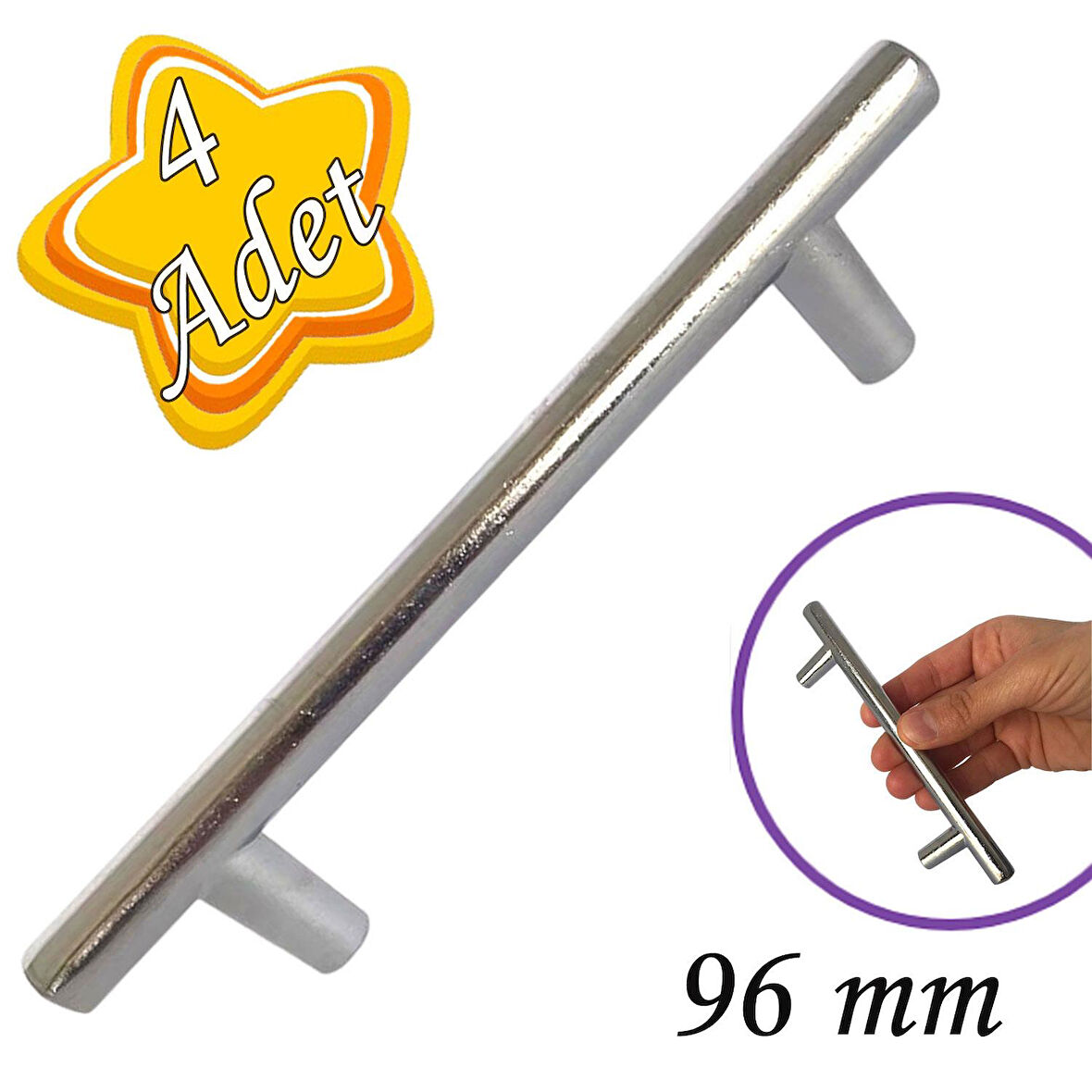 4 Adet Boy Kulp Krom 96 mm Kulp Mobilya Mutfak Dolabı Çekmece Dolap Kapak Kulpu Kulbu Metal Kulpları