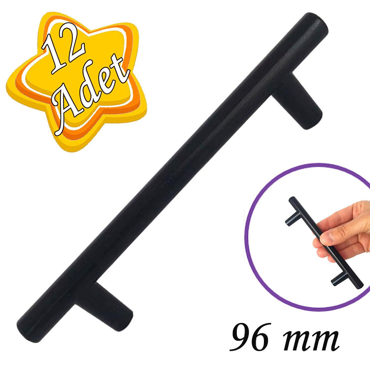 12 Adet Boy Kulp Mat Siyah 96 mm Kulp Mobilya Mutfak Dolabı Çekmece Dolap Kapak Kulpu Kulbu Metal Kulpları