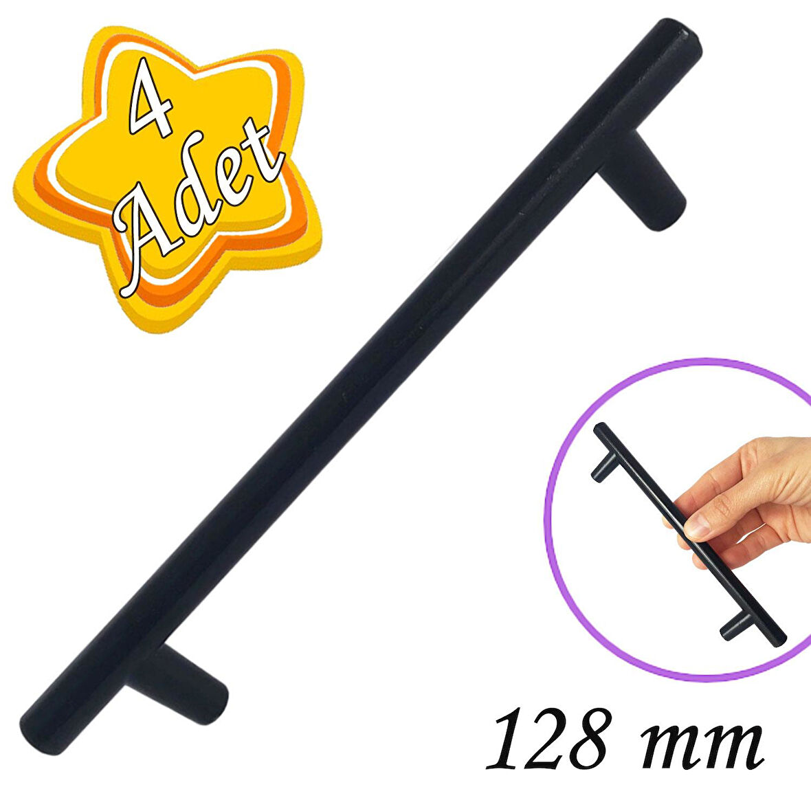 4 Adet Boy Kulp Mat Siyah 128 mm Kulp Mobilya Mutfak Dolabı Çekmece Dolap Kapak Kulpu Kulbu Metal Kulpları