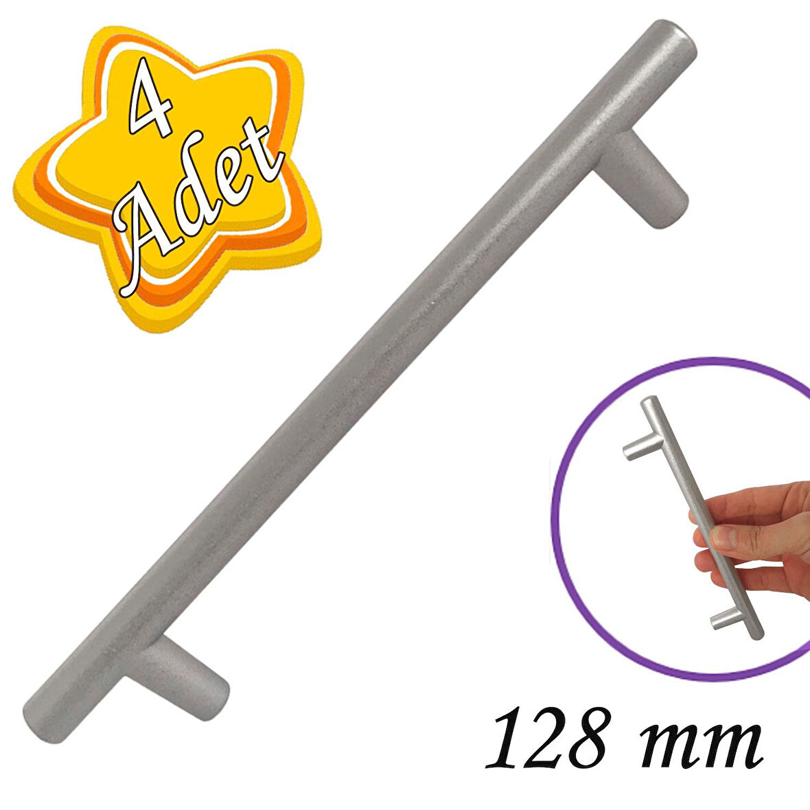 4 Adet Boy Kulp Mat Krom 128 mm Kulp Mobilya Mutfak Dolabı Çekmece Dolap Kapak Kulpu Kulbu Metal 