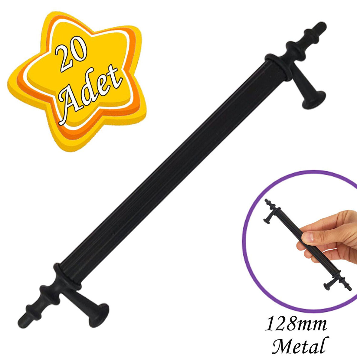 20 Adet Erciyes kulp Siyah 128 mm Kulp Mobilya Mutfak Dolabı Çekmece Dolap Kapak Kulpu Kulbu Metal Kulpları