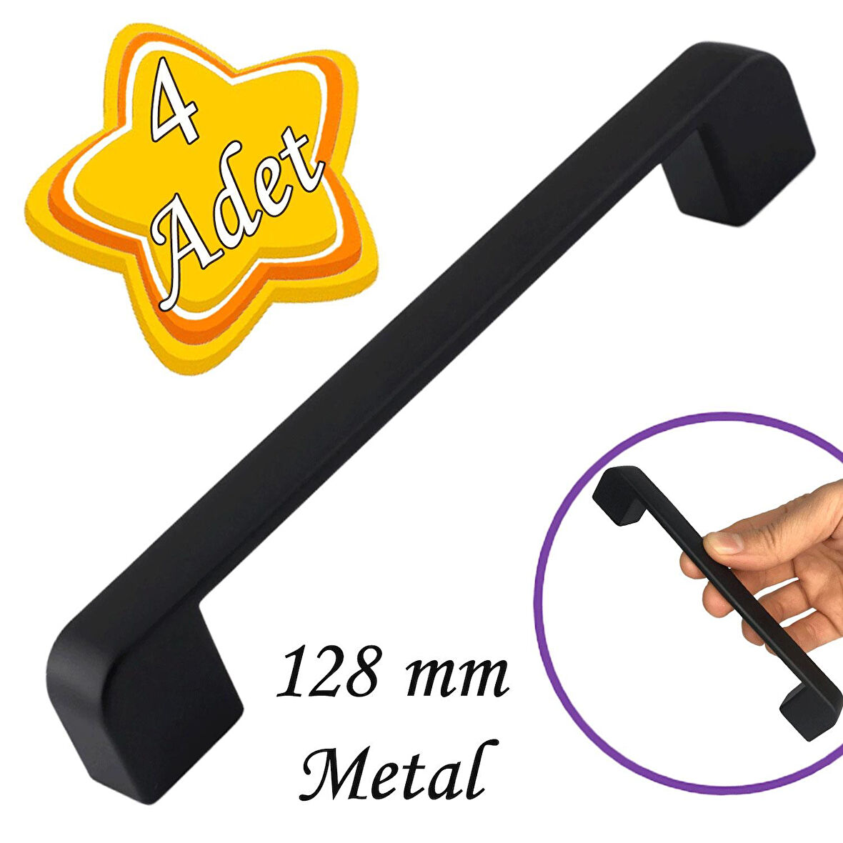 4 Adet Oval Marmara Kulp 128 mm Siyah Mutfak Kulpu Çekmece Dolap Kapak Kulbu Metal  Mobilya Dolabı K.