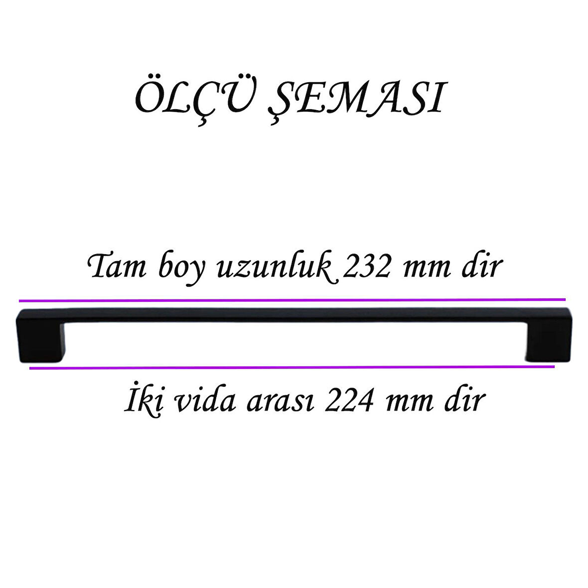 8 Adet Marmara Kulp 224 mm Siyah Mutfak Kulpu Çekmece Dolap Kapak Kulbu Metal  Mobilya Dolabı Kulpları 