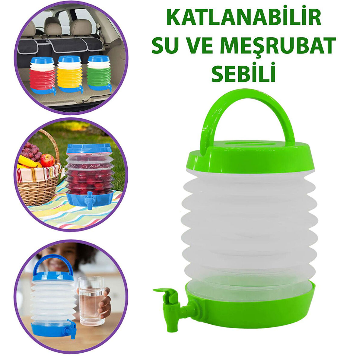 Su Sebili Ayran Meşrubat Içecek Bidonu Sebil Katlanabilir Musluklu Termos Çeşmeli Körüklü 5.5 Litre 