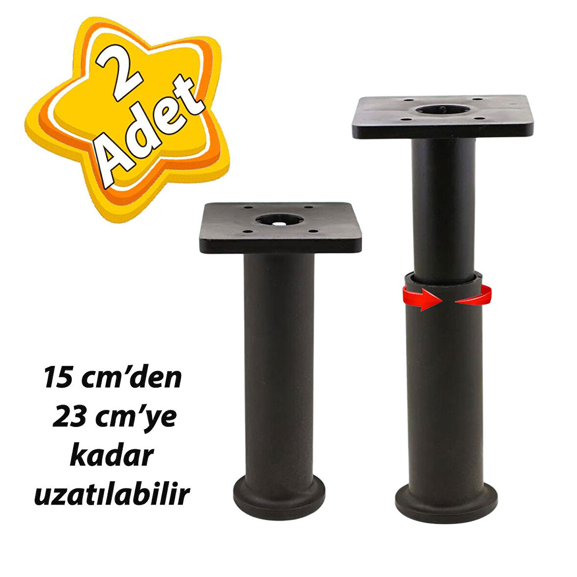 2 Adet Modül Ayarlanabilir Destek Ayağı 15 X 23 Cm Siyah Ayak Mobilya Kanepe Baza Koltuk Ünite Ayakları 