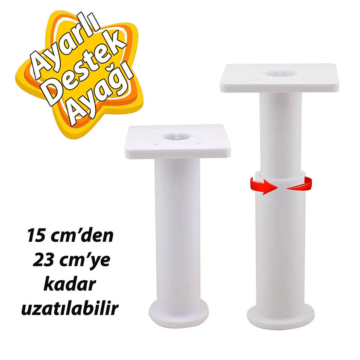 Modül Ayarlanabilir Destek Ayağı 15 X 23 Cm Beyaz Ayak Mobilya Kanepe Baza Koltuk Ünite Ayakları 