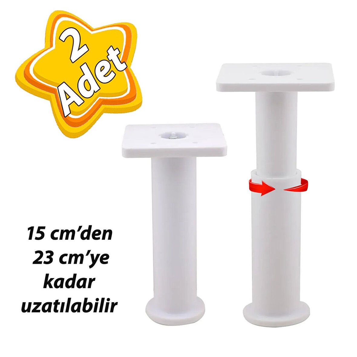 2 Adet Modül Ayarlanabilir Destek Ayağı 15 X 23 Cm Beyaz Ayak Mobilya Kanepe Baza Koltuk Ünite Ayakları 