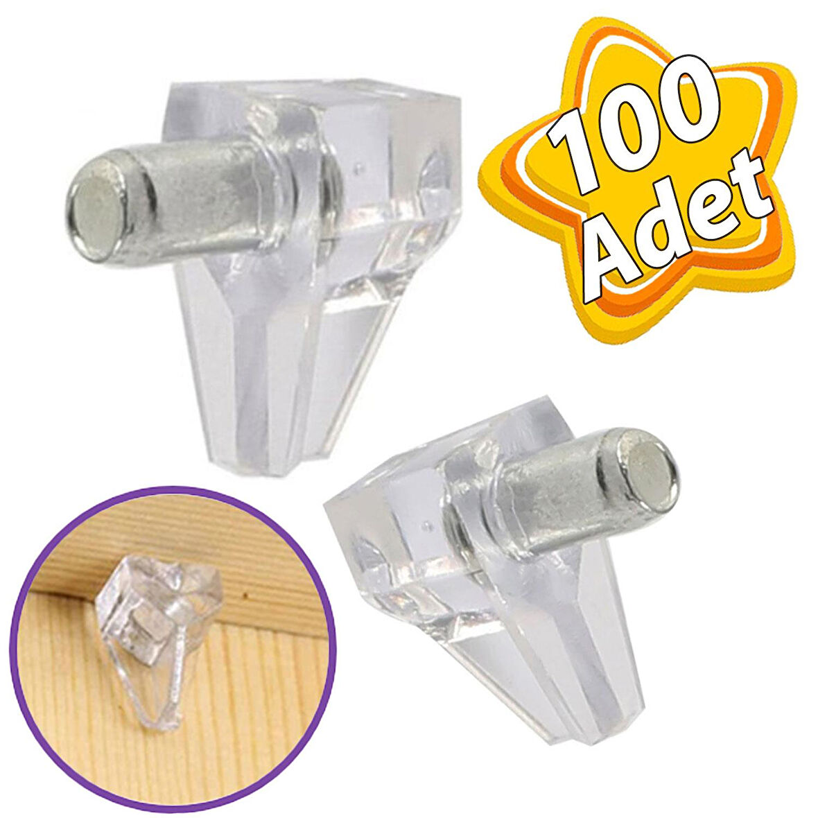 Kristal Raf Pimi Şeffaf Cam Ahşap Metal Raf Tutucu Çivisi Mobilya Dolap Pimi (100 Adet)