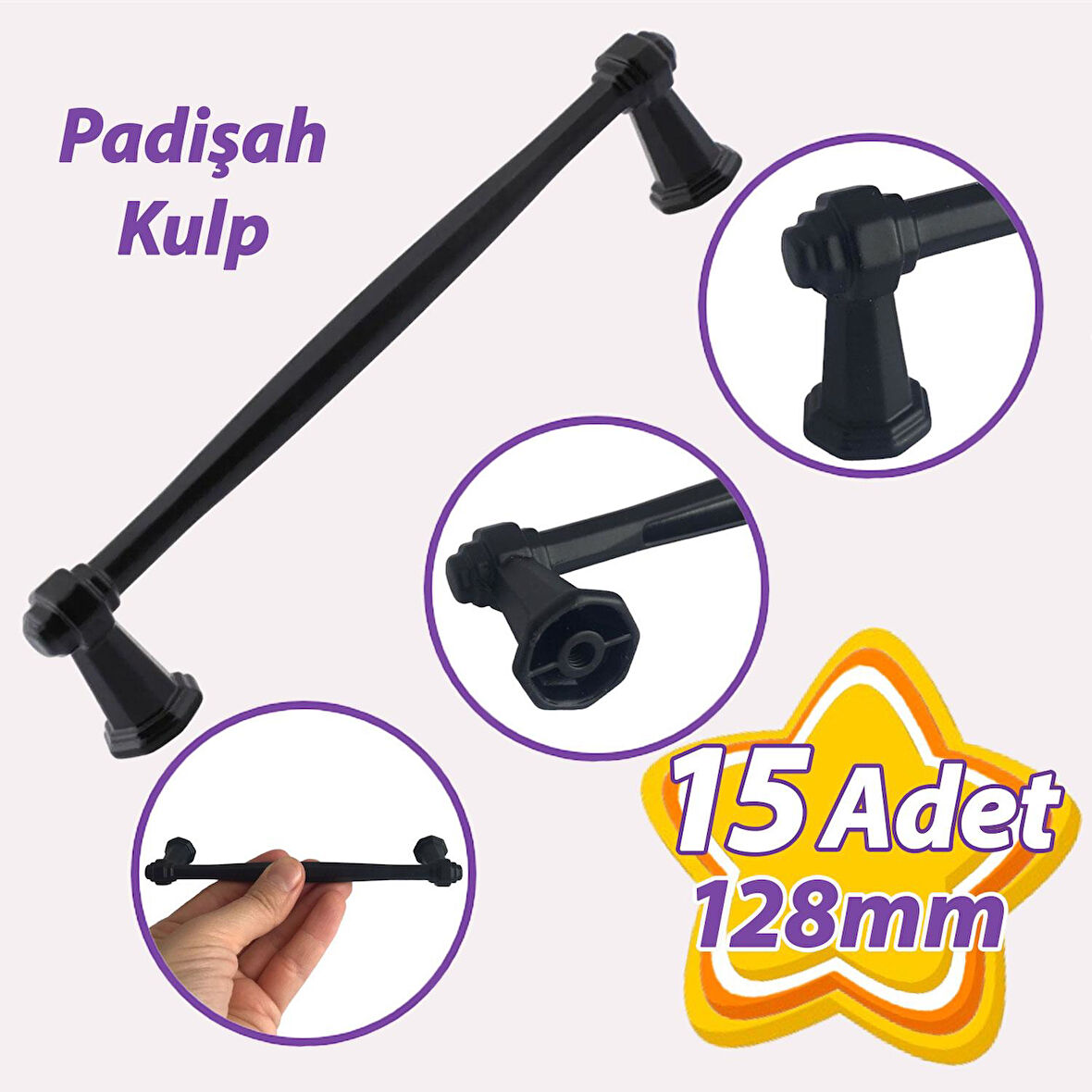 15 Adet Padişah Kulp 128 mm Siyah Mutfak Kulpu Çekmece Dolap Kapak Kulbu Metal Mobilya Dolabı Kulpları