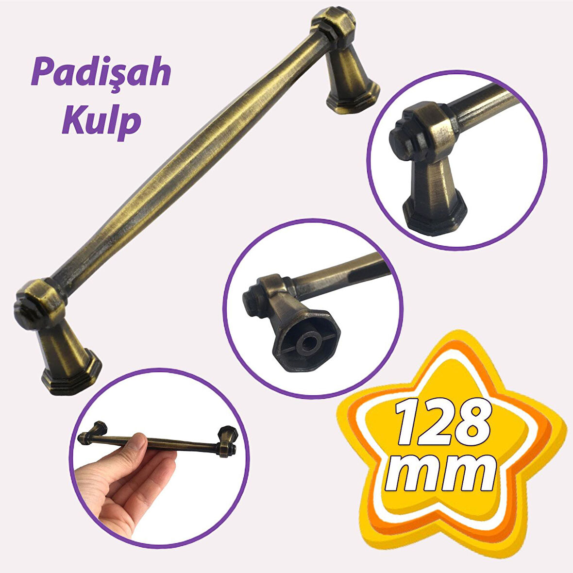 Padişah Kulp 128 mm Antik Sarı Mutfak Kulpu Çekmece Dolap Kapak Kulbu Metal Mobilya Dolabı Kulpları