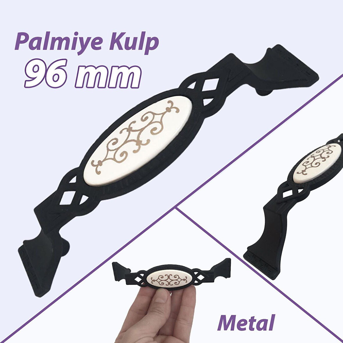 Palmiye Kulp Siyah 96 mm Kulp Mobilya Mutfak Dolabı Çekmece Dolap Kapak Kulpu Kulbu Metal Kulpları