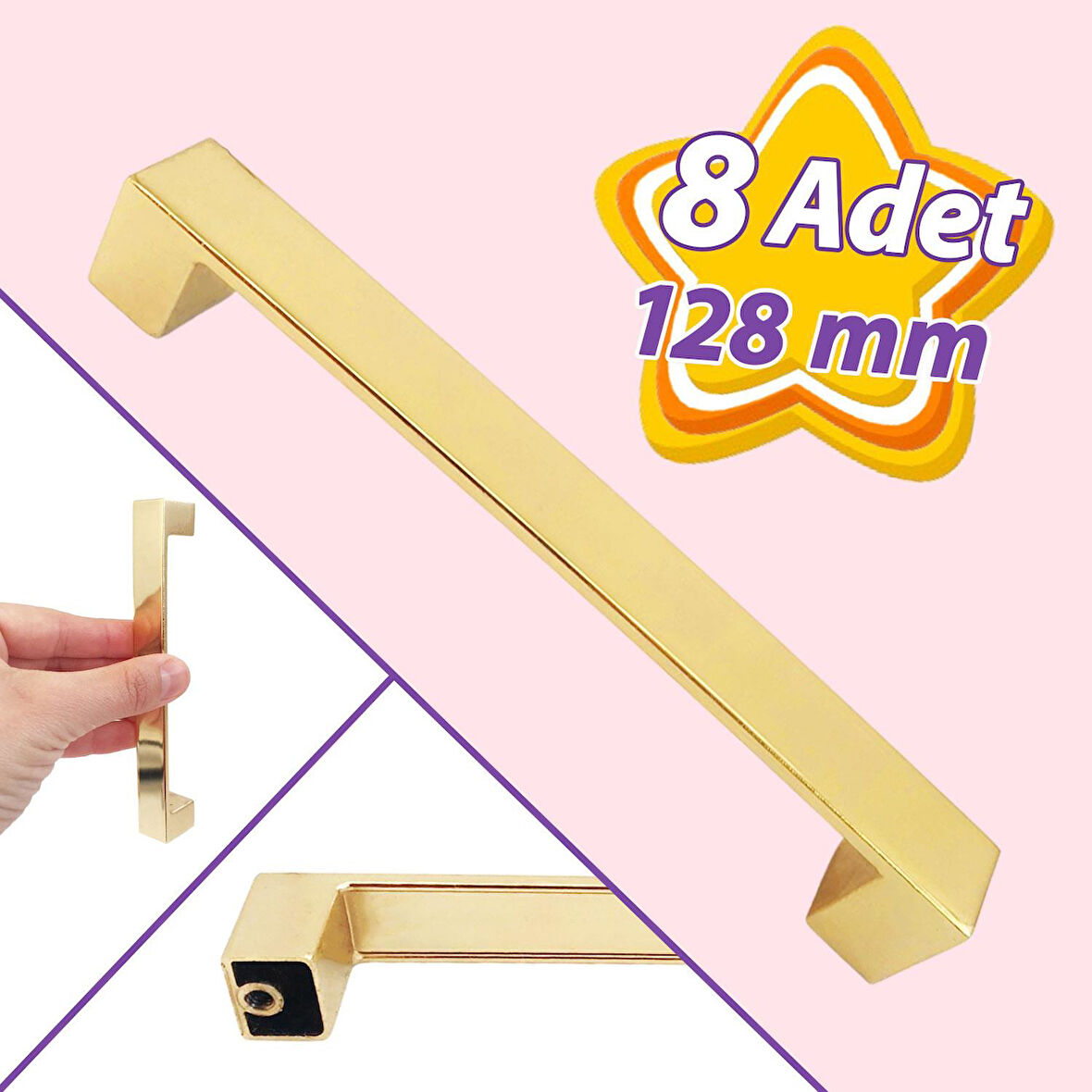 8 Adet Bihter Düz Kulp 128 mm Altın Mutfak Kulpu Çekmece Dolap Kapak Kulbu Metal  Mobilya Dolabı Kulpları 