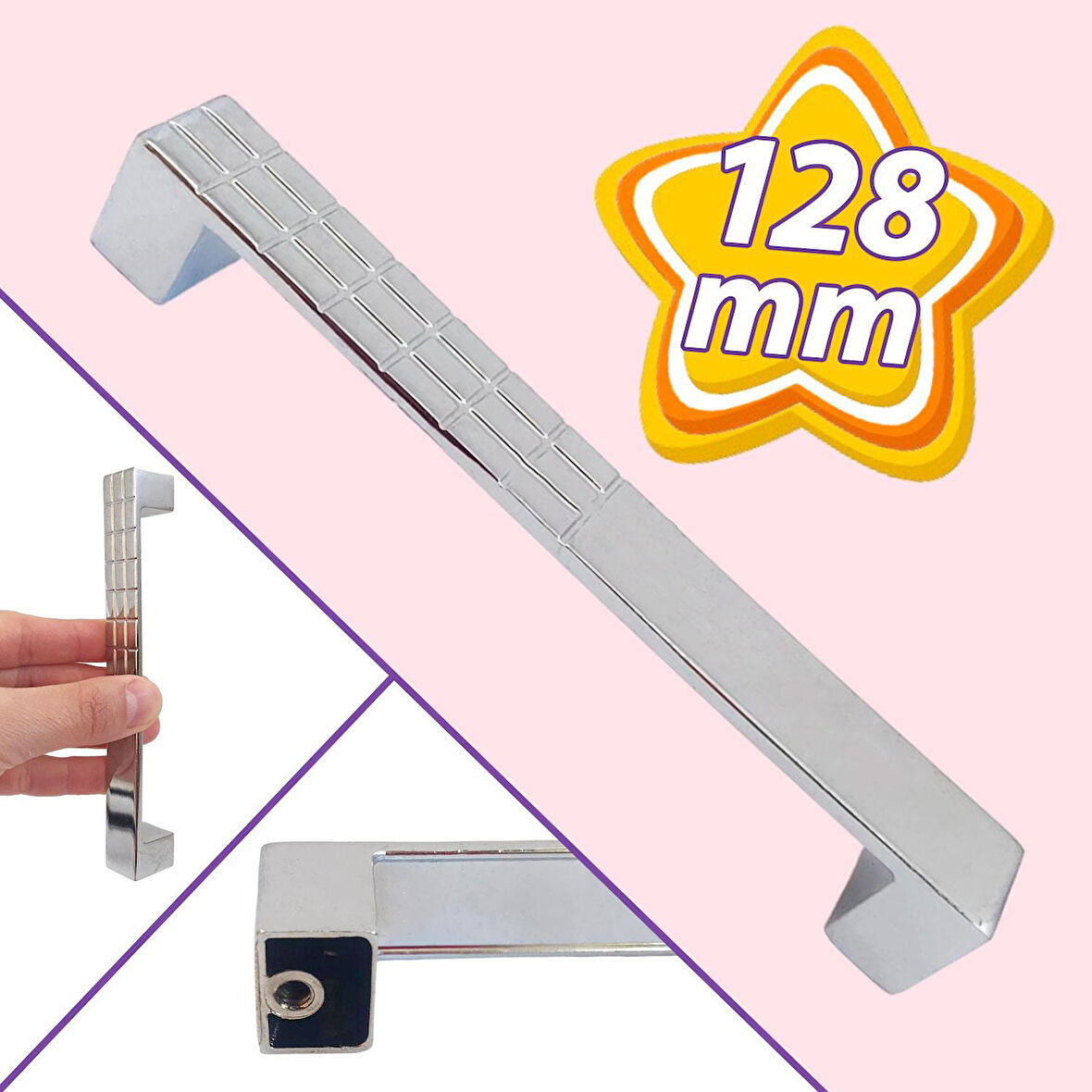 Bihter Desenli Kulp 128 mm Krom Mutfak Kulpu Çekmece Dolap Kapak Kulbu Metal  Mobilya Dolabı Kulpları 