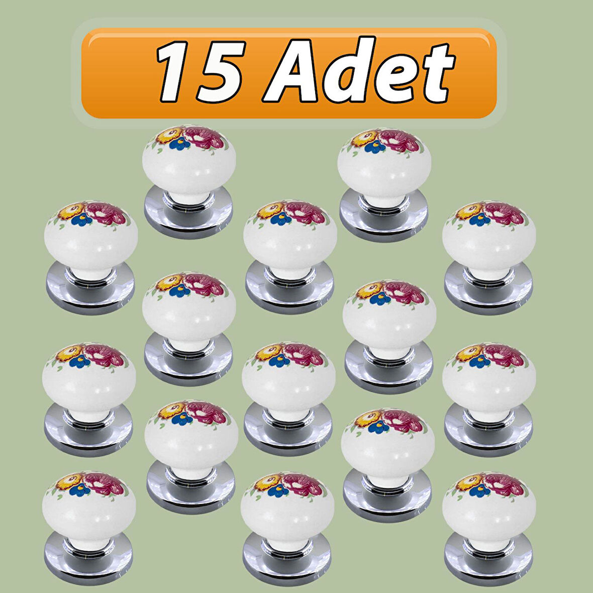 15 Adet Menekşe Kulp Beyaz Polimer Düğme Kulp Krom Tablalı Mobilya Mutfak Dolabı Çekmece Kulbu Kulpları
