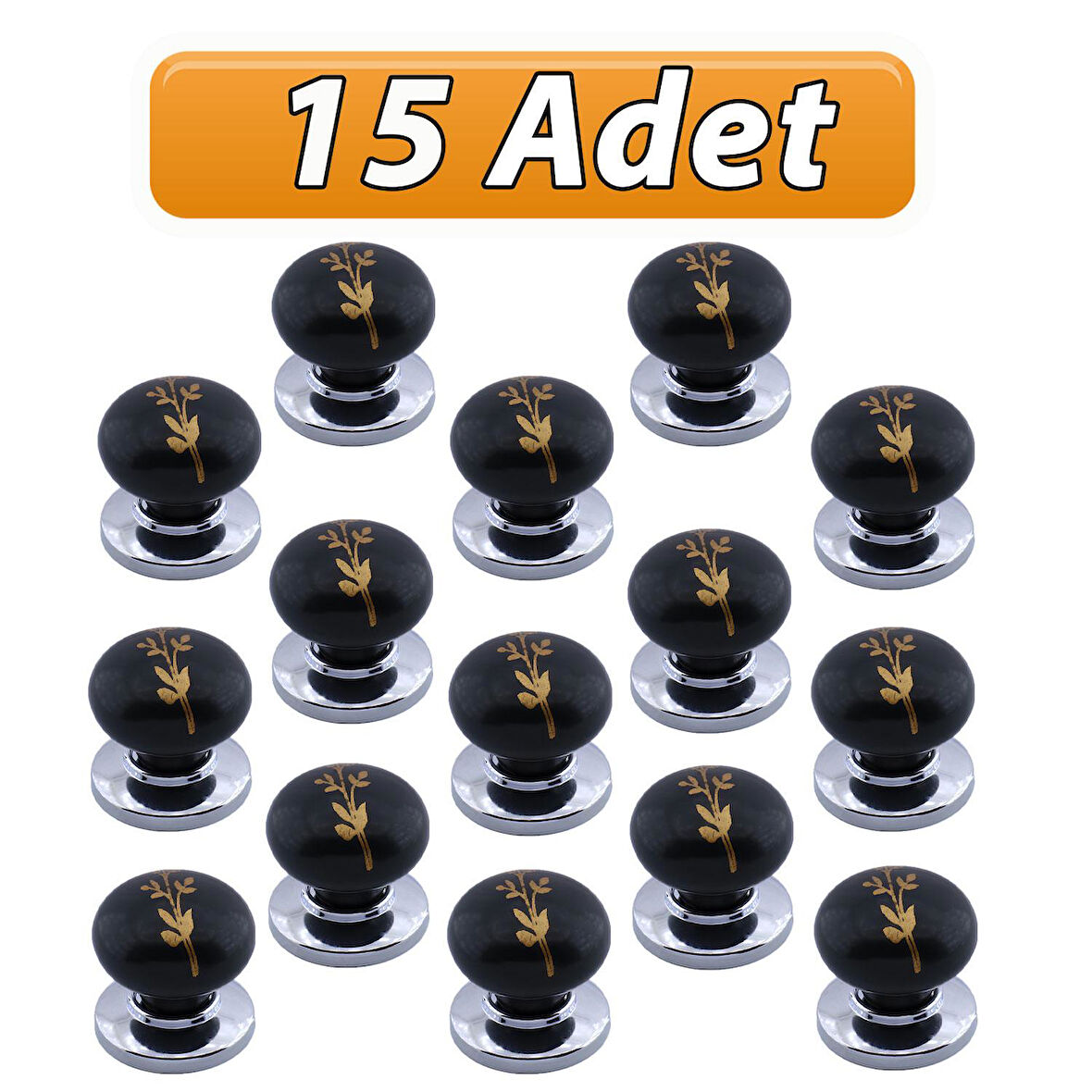 15 Adet Asya Kulp Siyah Polimer Düğme Kulp Krom Tabla Mobilya Mutfak Dolabı Çekmece Kulbu Kulpları