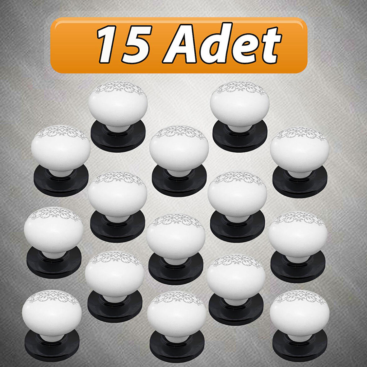 15 Adet Hanımeli Kulp Beyaz  Polimer Düğme Kulp Siyah Tablalı Mobilya Mutfak Dolabı Çekmece Kulbu Kulpları
