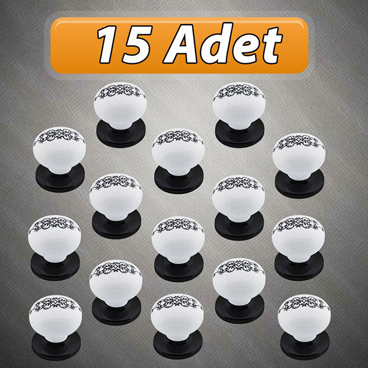 15 Adet Hanımeli Kulp Beyaz Polimer Düğme Kulp Siyah Tablalı Mobilya Mutfak Dolabı Çekmece Kulbu Kulpları