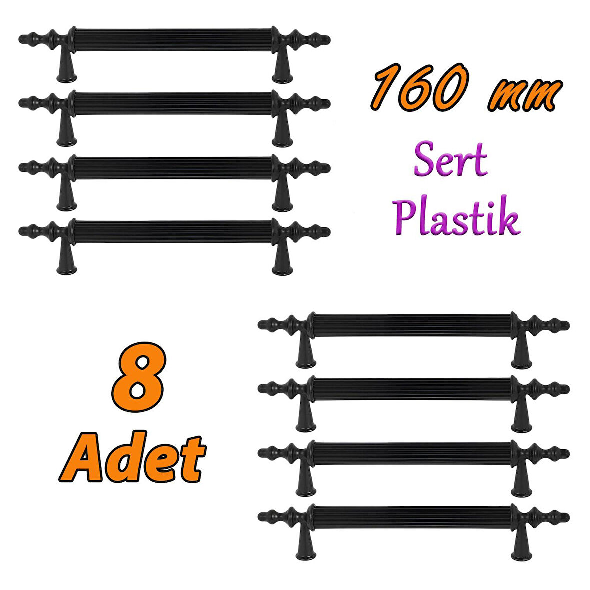 8 Adet Sert Plastik Polavit Siyah 160 Mm  Mobilya Mutfak Çekmece Dolap Dolabı Kulpu Kulbu Kulpları