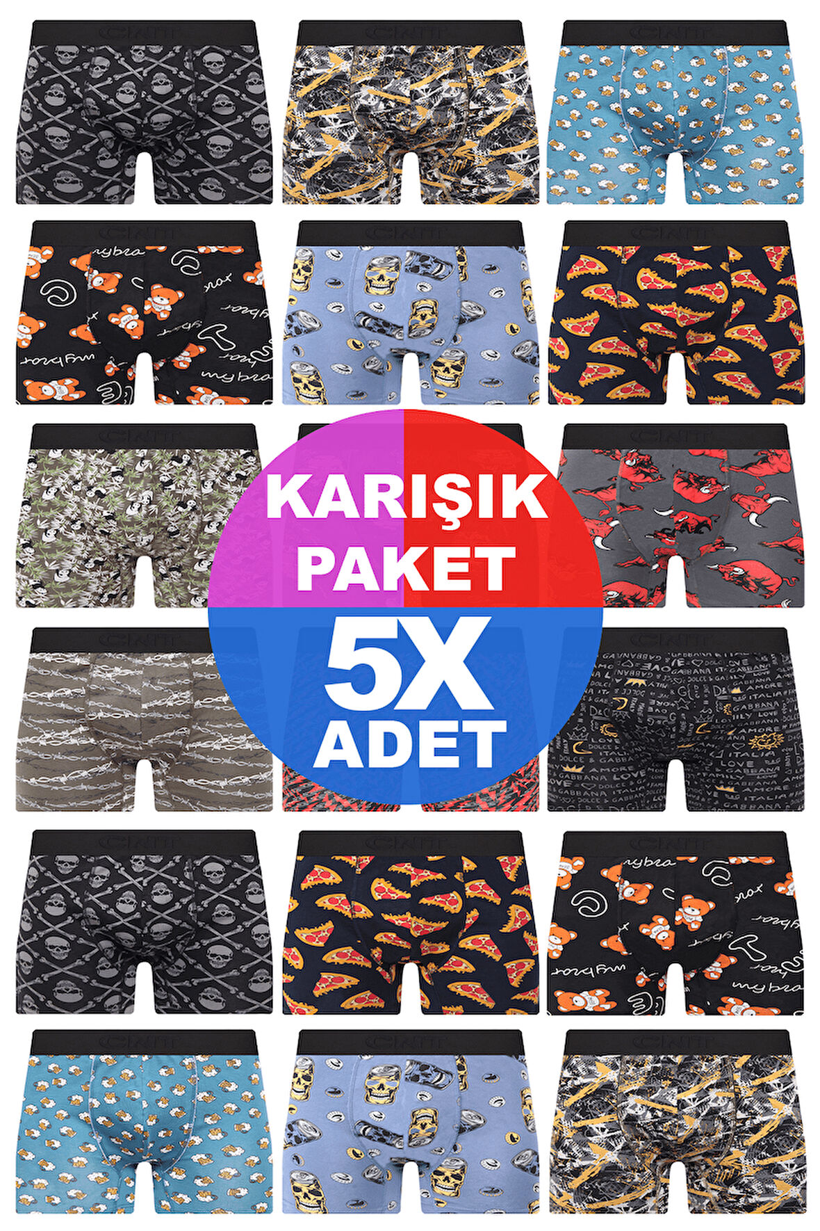 Erkek 5 Adet Rastgele Sürpriz Desenli Boxer - Özel Gizemli Paketinde Sürpriz Boxer
