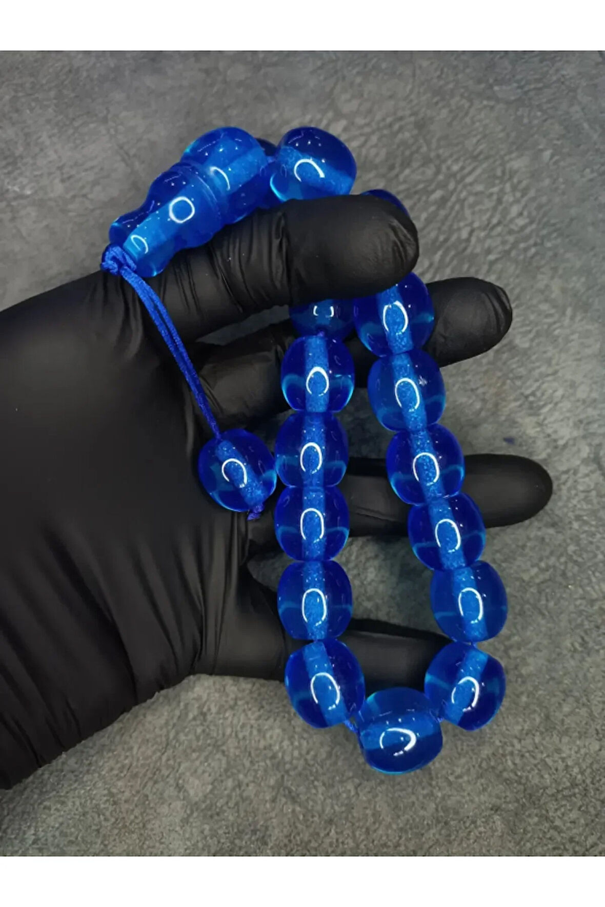 Büyük Boy Üst Düzey Maskot Toz Kehribar Tesbih Mavi