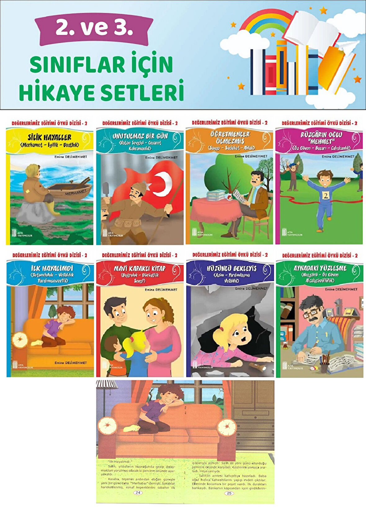 2.ve 3.Sınıflar İçin Okumayı Sevdiren Değerler Eğitimi 8 li Hikaye Seti (48 Sayfa)